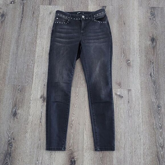 Simply Vera Wang Womens Mid Rise Skinny Stretch Studded Black Jeans Size 8 - Picture 1 of 9